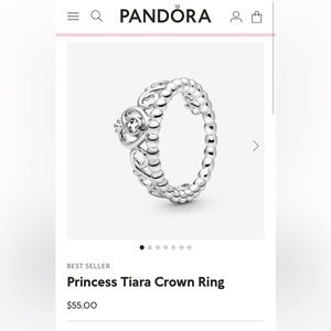 Pandora Princess Tiara Crown ring size 6 sterling silver in great condition!